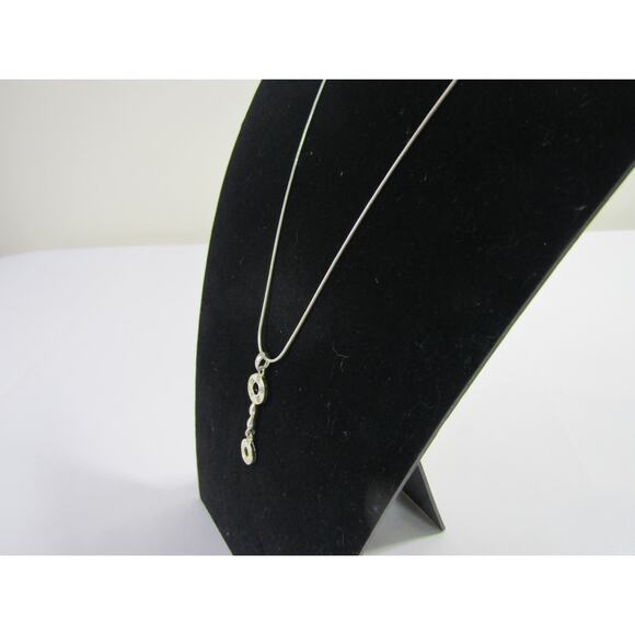 Silver Tone Oval Stud Drop Necklace 22" Minimalist Neutral Boho Cottagecore - Picture 3 of 5